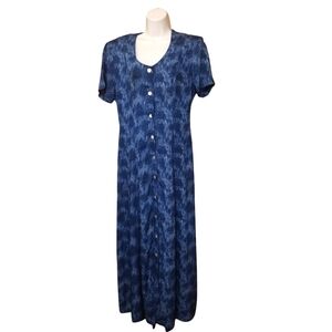 Betsy Lauren Short Sleeve Blue Floral Print Maxi Dress